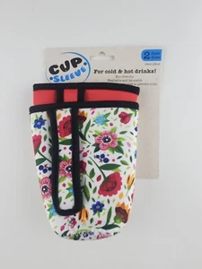 Cup Sleeve 2er Pack Neopren Floral Design und Pink - Bild 1 von 3