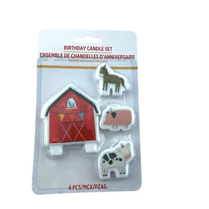 Farm Birthday Candles Set of 4 Barn Donkey Pig Cow Shaped - Picture 1 of 4