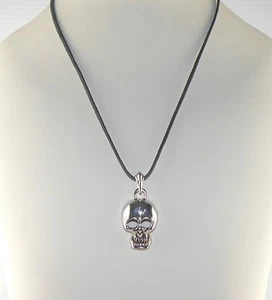 Skull Pendant on a Black Surfer Necklace Adjustable to 22" Long Unisex - Picture 1 of 5