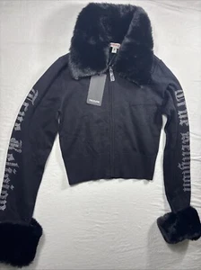 True Religion Womens Cozy Shrunken Cropped Sweater Cardigan Black M $159 NWT - Picture 1 of 7