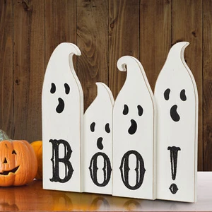 Glitzhome 12"L Wooden Ghost Table Sign BOO Halloween Party Creepy Holiday Decor - Bild 1 von 7
