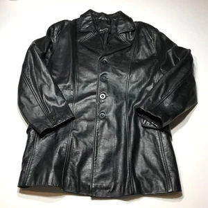 Politix Leather Jacket Womens Size XL Black Heavyweight Cow Skin Button Front - Picture 1 of 11