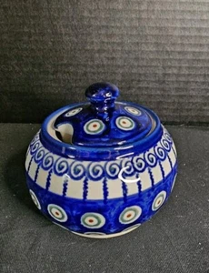 Boleslawiec Polish Pottery Covered Sugar Bowl With Lid 3 1/2 “ #694 4J - Picture 1 of 6