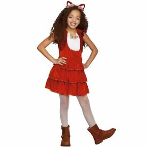 FOX Costume Girls S M Dress Tail Flower Headpiece Kids Child Forest Animal