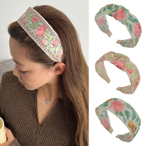 Baumwolle Leinen Kopfreifen Blumen bestickt breit Haarreif Damen Haarschmuck➳ - Bild 1 von 19