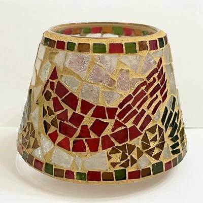 Home Interiors RED CARDINAL Stained Glass MOSAIC Large JAR CANDLE SHADE XMas - Image 1 of 4