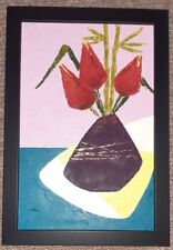 Small ORIGINAL abstract floral midcentury style OIL CANVAS painting signed OOAK