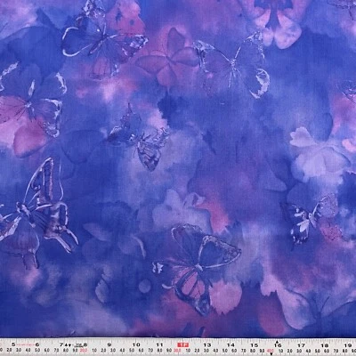 Marble Botanicals by Moda Butterflies Purple Blue Cotton Fabric by the HALF YARD - Image 1 of 2