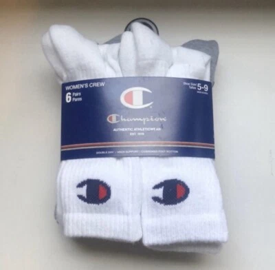 Nuevo paquete de 6 pares de calcetines deportivos blancos, negros y grises Champion para mujer Foto 1 de 4