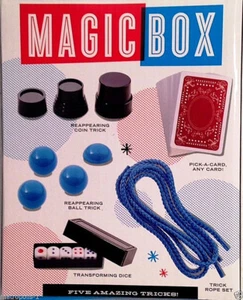 CAJA MÁGICA, JUEGO MÁGICO, 5 TRUCOS INCREÍBLES, MONEDA, TARJETA, BOLA, CUERDA Y TRUCOS DE DADOS, 8+, NUEVO - Imagen 1 de 4