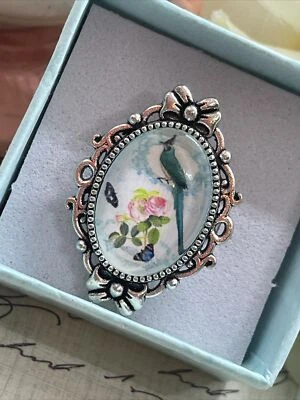 Anillo de regalo renacentista mariposa mamá pájaro jay azul plateado conmemorativo ajustable Foto 1 de 4
