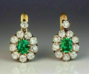 4.Ct Oval Cut CREATED Emerald Diamond Women Hoop Earring 14K Yellow Gold Plated - Picture 1 of 6