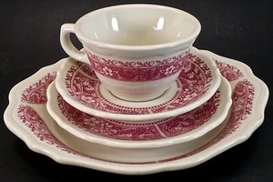 Syracuse China Set 4 Red Strawberry Hill Cup Saucer Salad Platter Restaurant - Picture 1 of 4