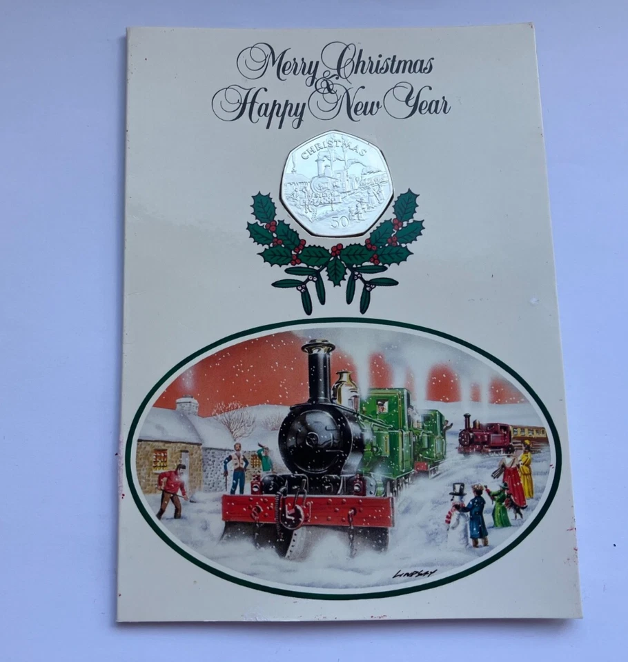 1984 ISLE OF MAN SILVER PROOF CHRISTMAS CARD 50P FIFTY 50 PENCE COIN - D DIE - Image 1 of 4