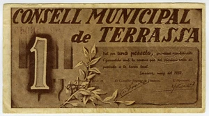 # SPAIN CIVIL WAR 1937 • TERRASSA 1 PTA MUNICIPAL ☆ GUERRA CIVIL ESPAÑOLA ☆D1099 - Picture 1 of 2