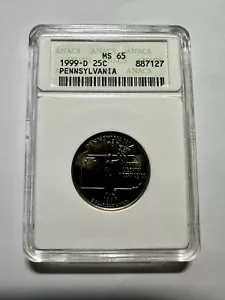 Uncirculated & Graded 1999-D Pennsylvania Clad State Quarter ANACS MS 65 - Picture 1 of 2