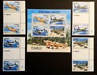 TUVALU STAMPS 1985 WWII AIRCRAFT FULL SET OF 4 IN GUTTER PAIRS & MINISHEET MNH