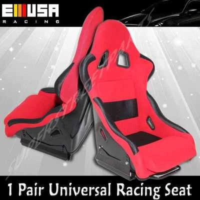 OPENBOX 2PCS Universal Racing Seats Fabric RED/BLACK Civic For Nissan Honda BMW - Image 1 of 4