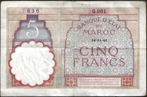 Marocco - Stato Del Marocco - Banconota Di 5 Francs 14-11-1941 ! P.23AB - Picture 1 of 2