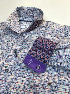 Robert Graham Blütenblatt kariert Blumen geometrisch Stretch bunt maßgeschneiderte Passform Herren XL - Bild 1 von 12