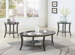 Perth Contemporary Oval Shelf Coffee Table Set, Gray - Picture 1 of 9