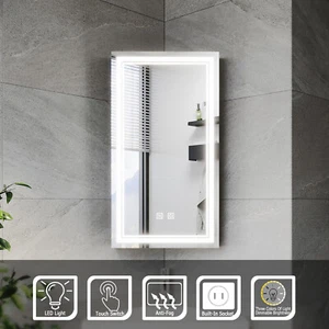 ELEGANT Corner Bathroom Mirror Cabinet With Demister Shaver Socket 3 LED Lights - Picture 1 of 24