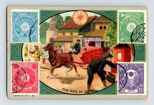 Victorian Trade Card Mail In Japan Postage Stamps 1910s Blank Back - Picture 1 of 2