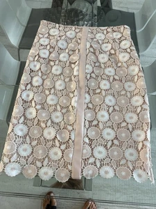 Calvin Klein rosa gefüttert bestickt Spitze Häkel Blumen Bleistiftrock Gr 14 - Bild 1 von 3