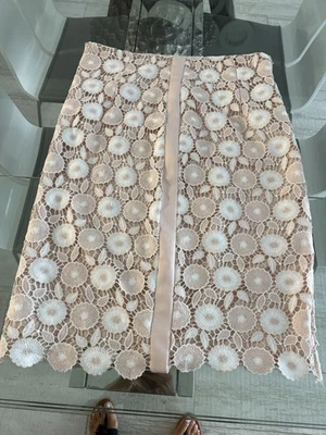 Falda Lápiz Floral Crochet Encaje Bordado Forrada Rosa Calvin Klein Talla 14 Foto 1 de 3