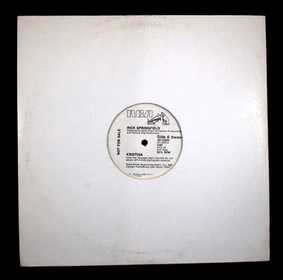 Rick Springfield KRISTINA, 12" Single, 33 RPM, RCA WL PROMO (1982) Never Played - Image 1 of 2