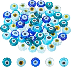 60 piezas 5 colores hechos a mano cuentas de murano de mal de ojo, 8 mm plano redondo/disco ojo turco - Imagen 1 de 6