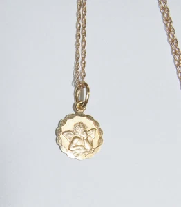 COLLAR COLGANTE REDONDO MICHEALANGELO ÁNGEL QUERUBÍN ORO AMARILLO 14K 19" 1.28G - Imagen 1 de 8