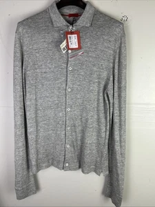 Isaia Napoli | Button Down Cashmere-Lino Long Sleeve Polo Sweater | Medium - Picture 1 of 9