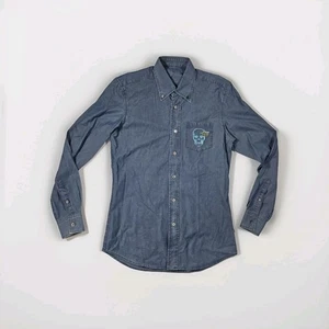 Lucien Pellat Finet Button Down Denim Skull Weed Logo Shirt S Made In Japan - Picture 1 of 4