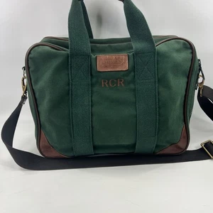 Vintage Lands End Tasche grün Canvas Leder Aktentasche Kuriertasche Laptop Rigger USA - Bild 1 von 16
