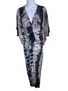 YFB Tie Dye Kimono Midi Dress Size Small Gray Beige Boho Beachy Hippie Lagenlook - Picture 1 of 17