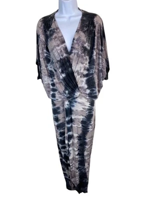 YFB Tie Dye Kimono Midi Dress Size Small Gray Beige Boho Beachy Hippie Lagenlook - Image 1 of 4