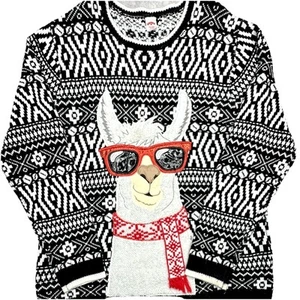 Holiday Time Llama Christmas Sweater 2XL Ugly Black White Red Knit Funny Mens - Picture 1 of 17