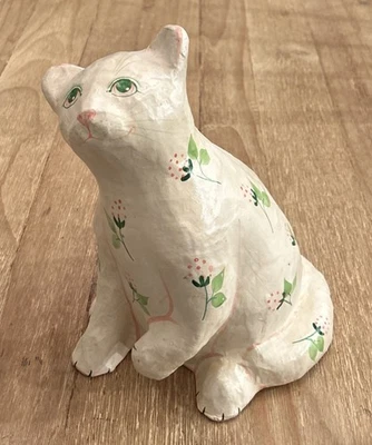 Vintage Papel maché pintado a mano gato Shafford marfil rosa floral cabaña niña Foto 1 de 4