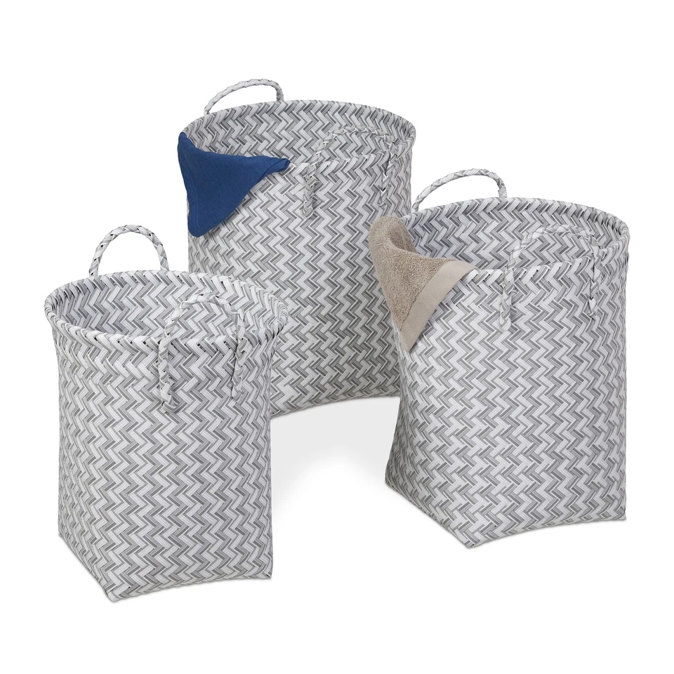 Wäschekorb geflochten Aufbewahrungskorb 3er Set Flechtkorb Spielzeugkorb Kinder - Bild 1 von 1