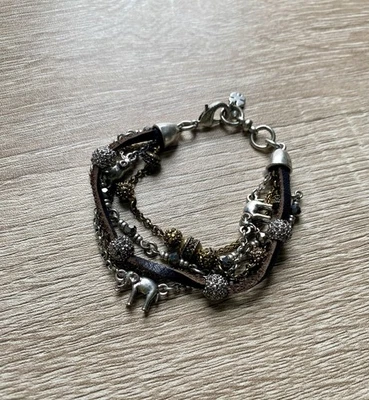 Lucky Brand Boho Style Bracelet Multi-Strand Beaded Elephant Chain Link - Imagem 1 de 4