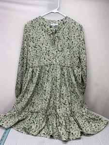 Solution Abito Donna Floreale Midi Cottagecore Casual Verde Vestito Medium - Foto 1 di 7