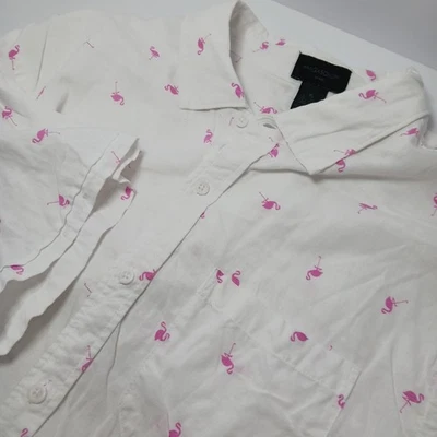 Magaschoni Man Linen Blend Flamingo Print Button Up Shirt Mens Sz XL White - Image 1 of 4