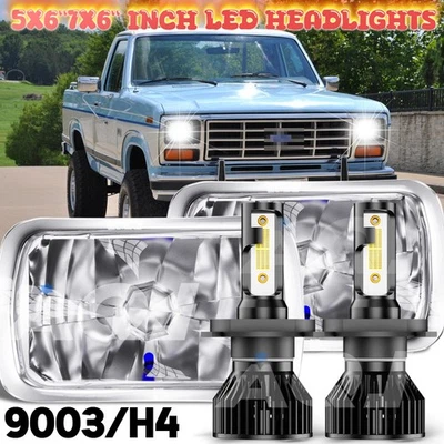 1Pair 7x6" LED Headlights H4 Hi-Lo For 1976-1986 Ford F 150 Pickup Foto 1 de 4