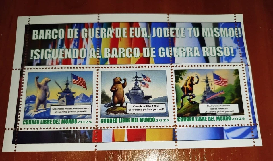 STAMP BLOCK US warship go... after Russian warship Canada Greenland Panama Canal - Image 1 of 1