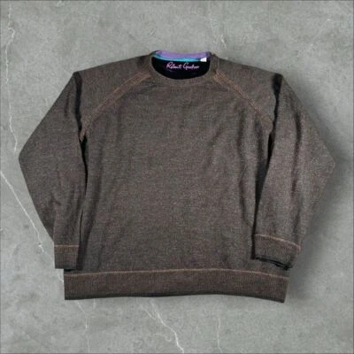 Suéter Robert Graham Hombres 2XL Marrón 100% Lana Dinero Antiguo Cuello Redondo Negocios Informal Foto 1 de 4