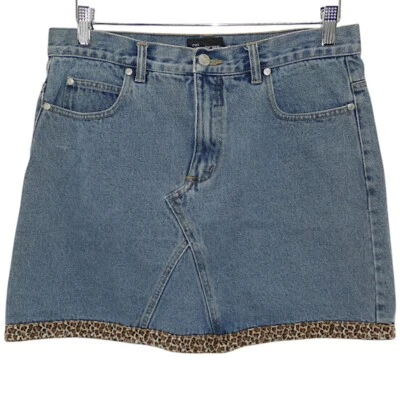 Без границ джинсовой ткани мини юбка леопард кромки Y2K гранж инди подростков размер 9 - Изображение 1 из 4