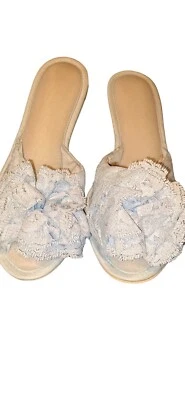 Zapatillas de encaje vintage Boudoir Vanity Fair cuña azul lavables talla mediana 6,5-7,5 Foto 1 de 4