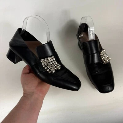 Stuart Weitzman Irises Embellished Loafers Womens 9.5 Black Slip-On Square Toe - Image 1 of 4