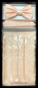New Paisley light Peach Men's Cummerbund And Bow tie & Pocket Square Hanky Set - Picture 1 of 1